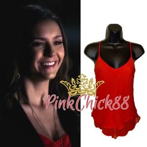 RARE Elena Gilbert Vampire Diaries E by Eloise Anthropologie Red Orange Tank